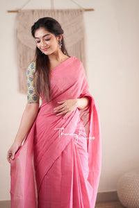 Bubblegum - Pink Mangalagiri Plain Cotton Saree