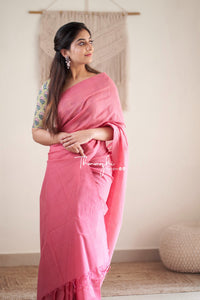 Bubblegum - Pink Mangalagiri Plain Cotton Saree