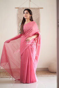 Bubblegum - Pink Mangalagiri Plain Cotton Saree