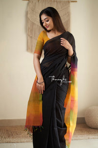 Thenmozhi Exclusive - Mangalagiri Black Cotton Saree