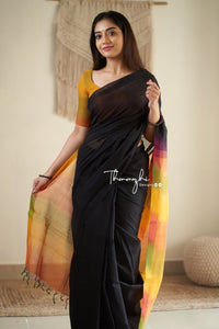 Thenmozhi Exclusive - Mangalagiri Black Cotton Saree