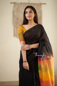 Thenmozhi Exclusive - Mangalagiri Black Cotton Saree