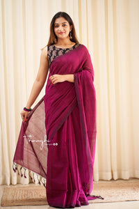 Magic - Pink Mangalagiri Plain Cotton Saree