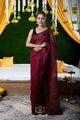 Wine Color Handwoven Linen Saree