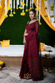 Wine Color Handwoven Linen Saree