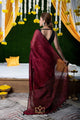 Wine Color Handwoven Linen Saree