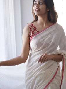 TRENDING VILLA WHITE COTTON LOOK SAREE