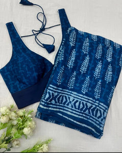 Magic- Blue Mangalagiri Plain Cotton Saree - PC-37