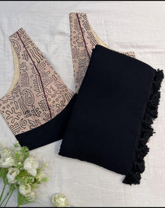 Beautiful - Black  Mangalagiri Plain Cotton Saree - PC-40