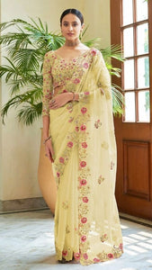 New Designer Style Saree Heavy Embroidered Work With Designer Blouse