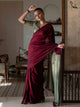 Maroon Acrylic Cotton Saree With Blouse Piece