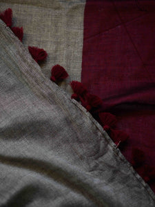 Maroon Acrylic Cotton Saree With Blouse Piece