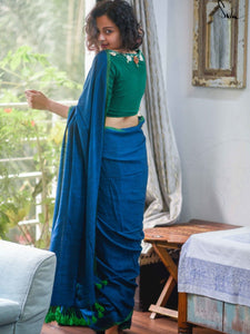 Blue Viscose Mul Cotton Saree With Tassels