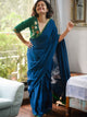 Blue Viscose Mul Cotton Saree With Tassels