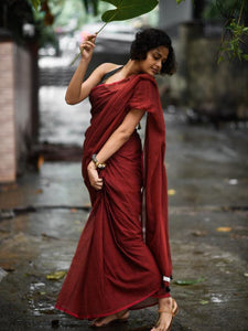 Maroon Mulmul Cotton Plain Saree With Tassels