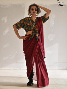 Maroon Mulmul Cotton Plain Saree With Tassels