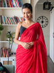 Red Mulmul Cotton Soft Saree With Sequins