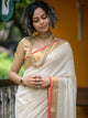 Off White Mulmul Cotton Saree With Zari Border