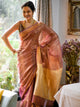 Golden Pink Linen Zari Saree With Blouse Piece