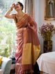 Golden Pink Linen Zari Saree With Blouse Piece