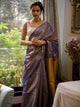 Purple Grey Linen Zari Dhoop Chaon Saree With Tassels