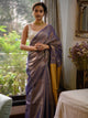 Purple Grey Linen Zari Dhoop Chaon Saree With Tassels