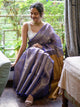 Purple Grey Linen Zari Dhoop Chaon Saree With Tassels