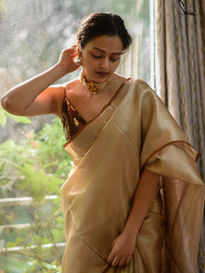 Golden Zari Saree With Blouse Piece