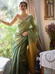 Green And Yellow Linen Zari Saree WIth Blouse Piece