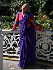 Purple Soft Mulmul Cotton Saree With Tassels