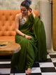 Olive Green Mulmul Cotton Saree With Tassels