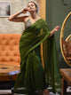 Olive Green Mulmul Cotton Saree With Tassels